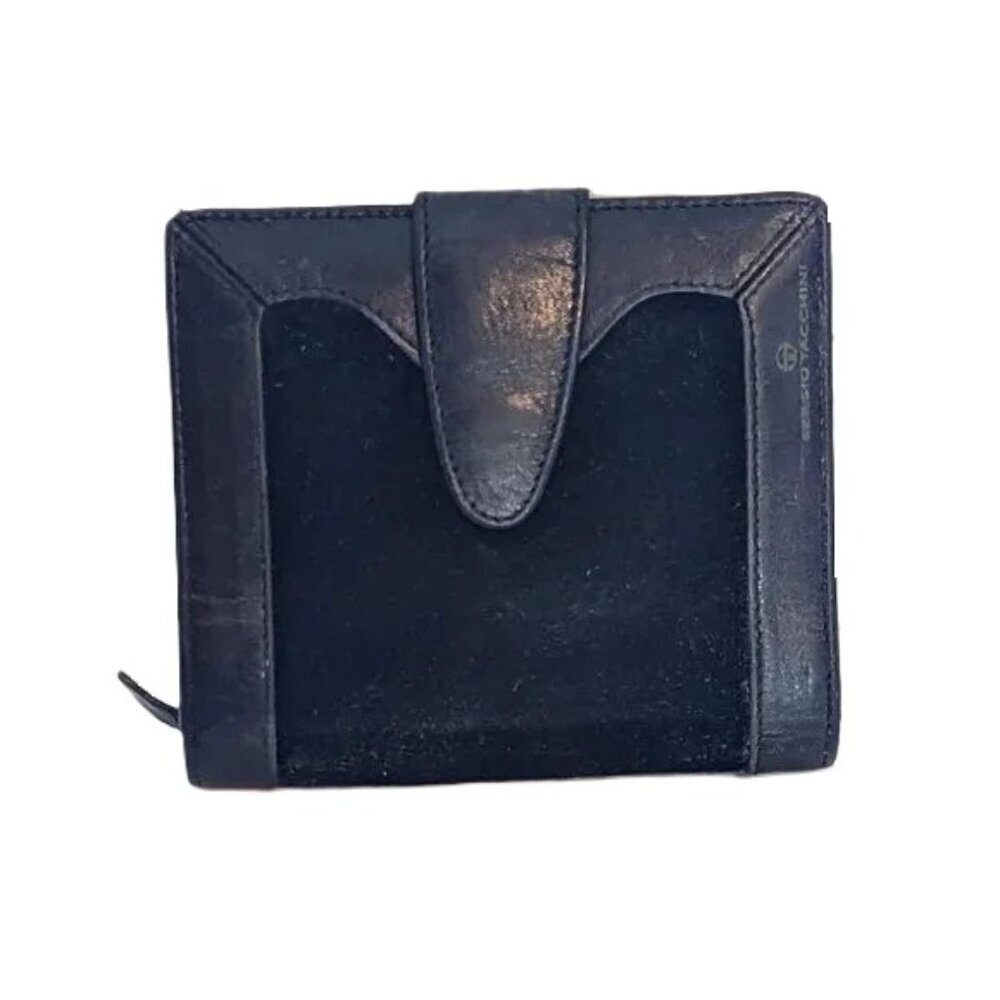 Sergio Tacchini Suede Wallet Black Genuine Leather Bi-Fold Zipper